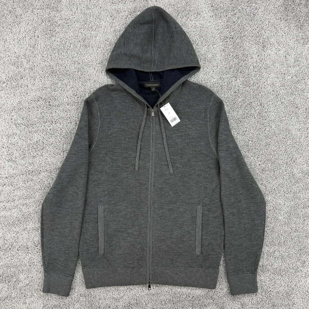 Banana Republic Hoodie Men's M NWT Dark Charcoal Full Zip Waffle Knit MSRP: $128